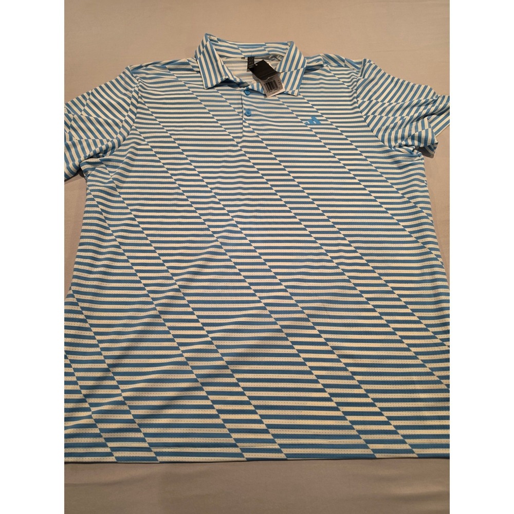 Adidas Golf Mens Mesh Print Polo Shirt XL Blue White Striped HZ1416 New Tag